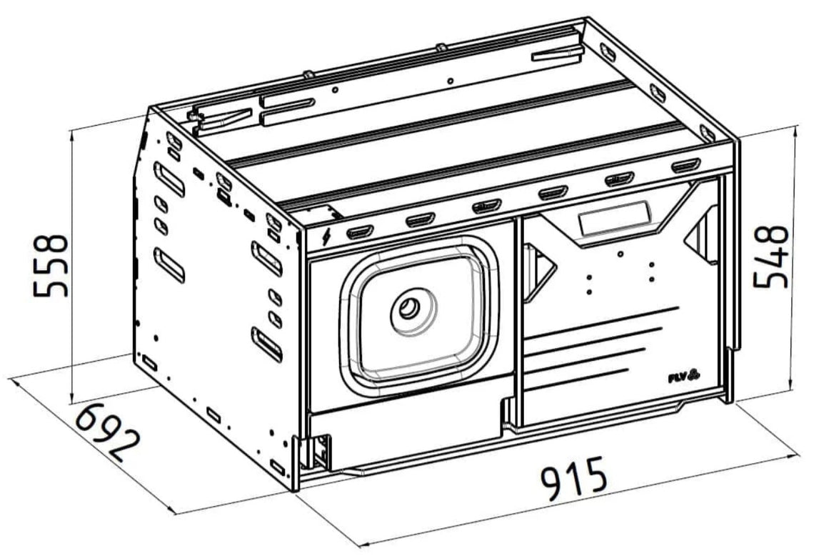 Schema di un modulo FLV con dimensioni 558*692*915