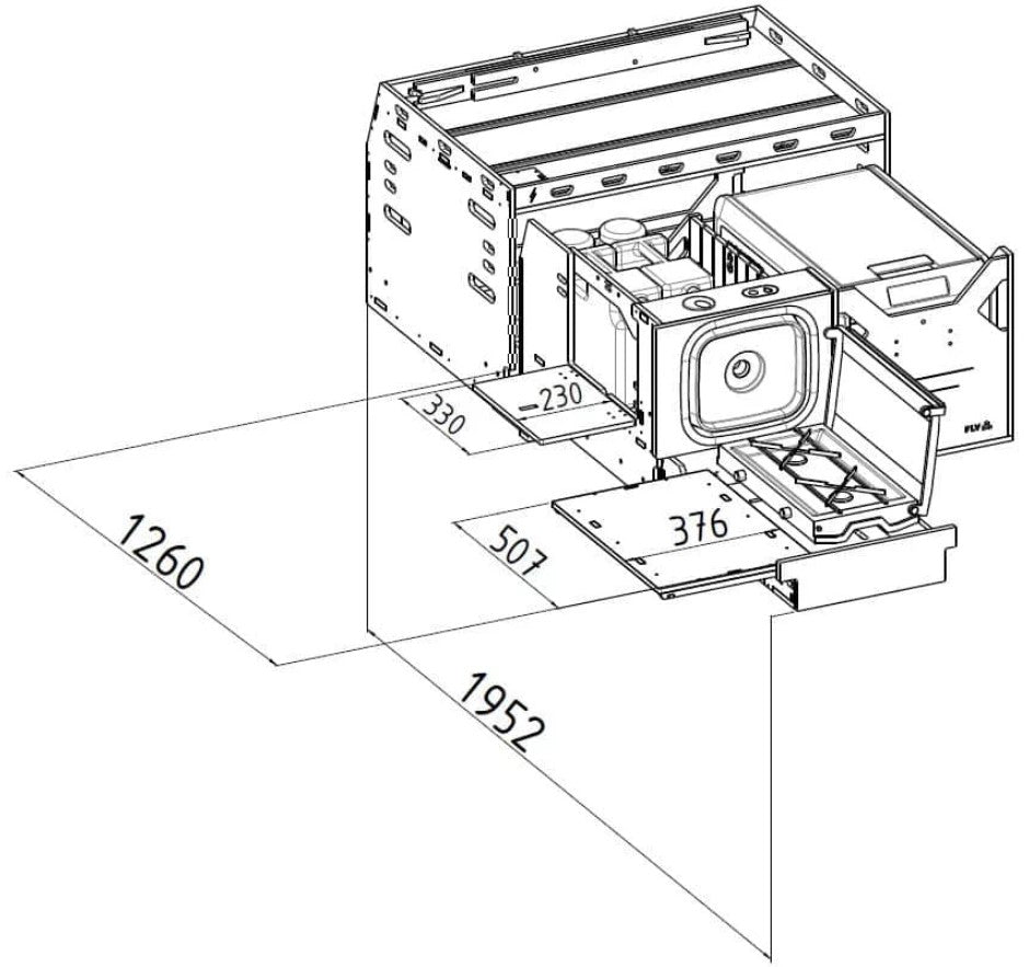 Schema del modulo interno FLV completamente dispiegato con dimensioni