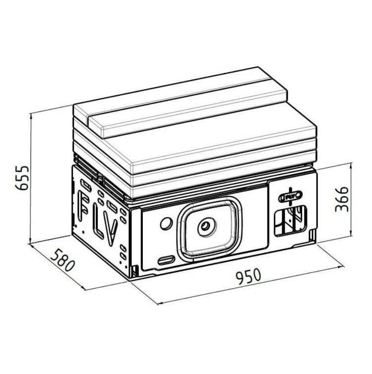diagramma di una scatola FLV con tutte le sue dimensioni chiuse