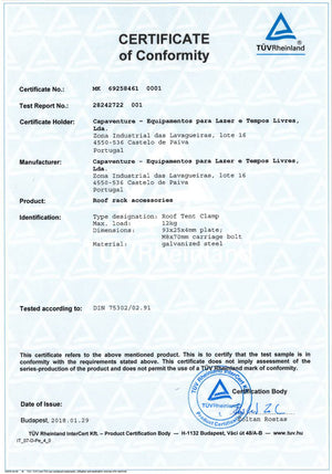 Certificato di conformità del prodotto James Baroud Grand Raid EVO Roof Top