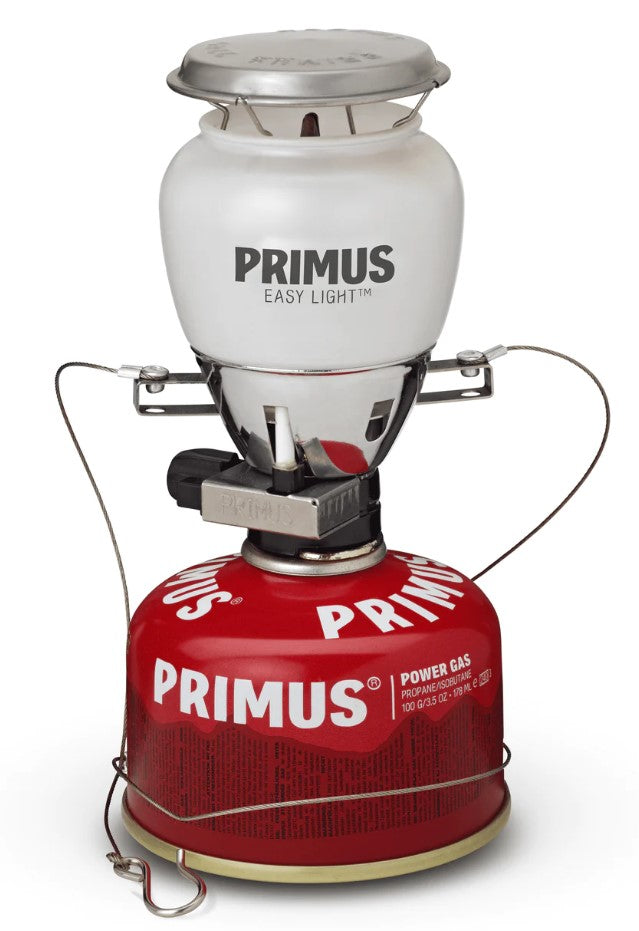 Lanterna Primus con bombola di gas rossa