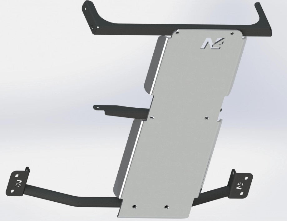 Modello 3D di uno sci protettivo N4 con due barre nere per gli attacchi