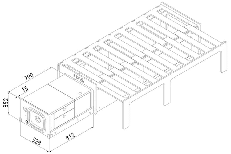 diagramma con le dimensioni del cassetto FLV VAN