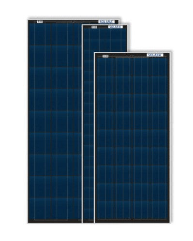 Pannello solare blu in 3 diverse versioni su sfondo bianco