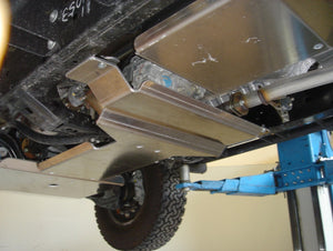 vista laterale della parte inferiore di un veicolo con piastre antisdrucciolo in alluminio