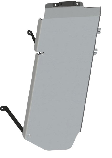scudo serbatoio in alluminio con sfondo bianco, longitudinalmente