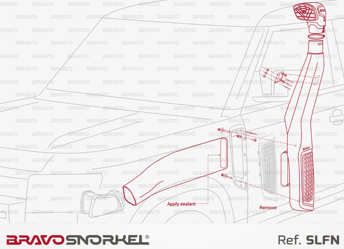 disegno di montaggio di uno snorkel Bravo SLFN