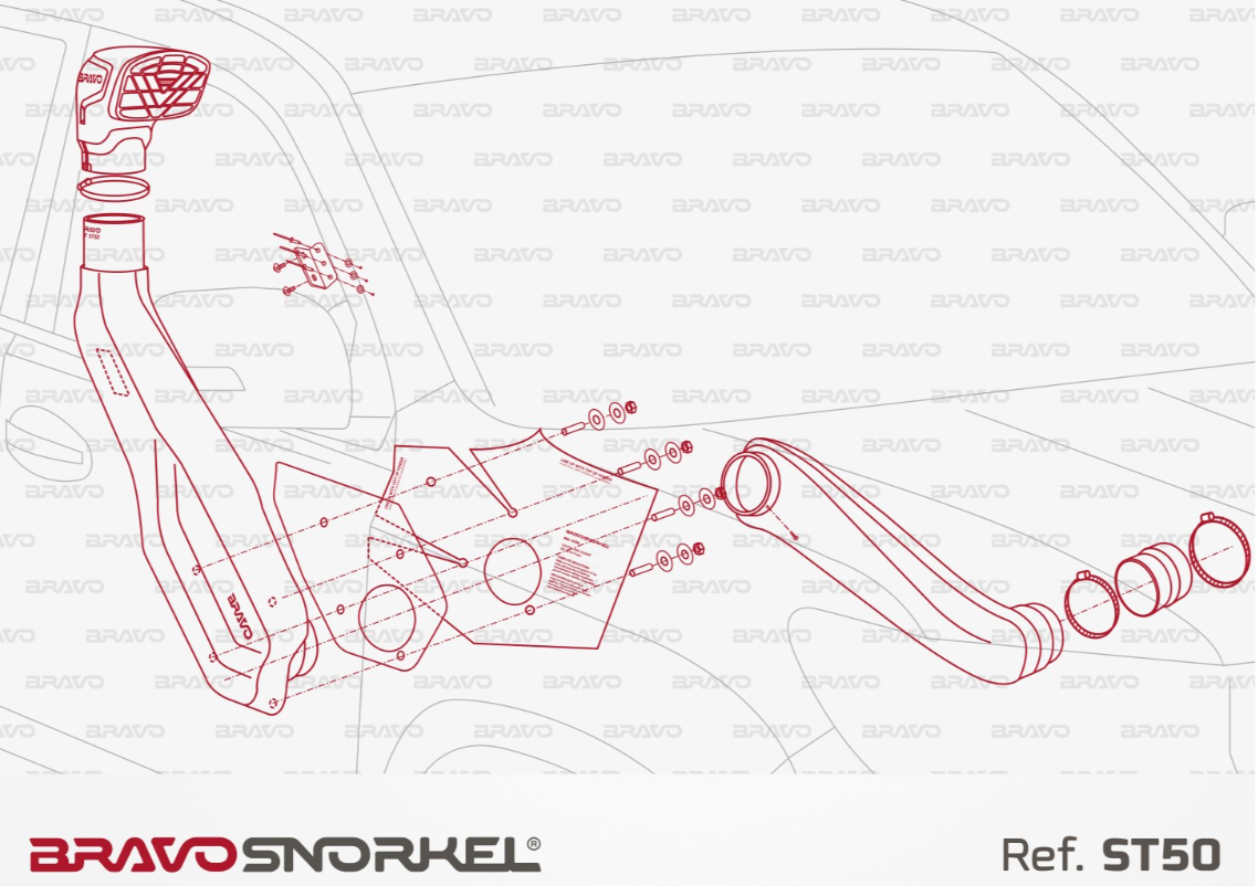 disegno dell'assemblaggio dell'ST50 in rosso per un bravo snorkel