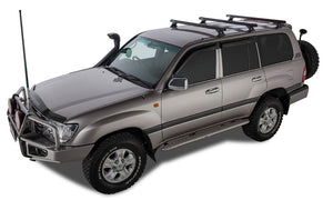 Land Cruiser 100 grigio con snorkel, antenna e barre sul tetto