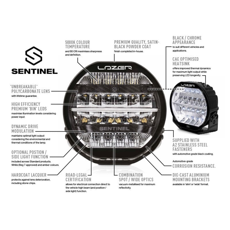 Lazer 24 LED con luci di posizione - Sentinel 9" nero - Omologato CEE