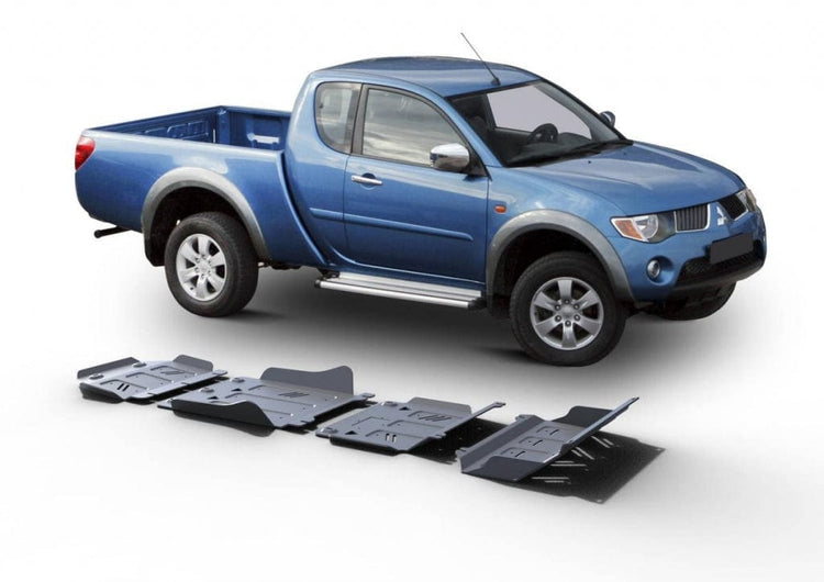 Kit di 4 protezioni inferiori in alluminio per Mitsubishi L200 dal 2007 al 2015